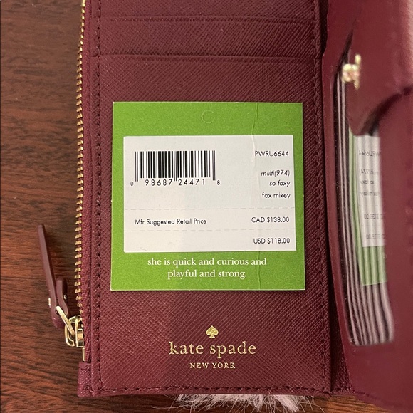 Kate Spade Maroon Leather Wallet So Foxy Fox Mikey - Picture 5 of 5